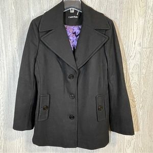 Calvin Klein Women's Single Breasted Peacoat Black Wool Size 10